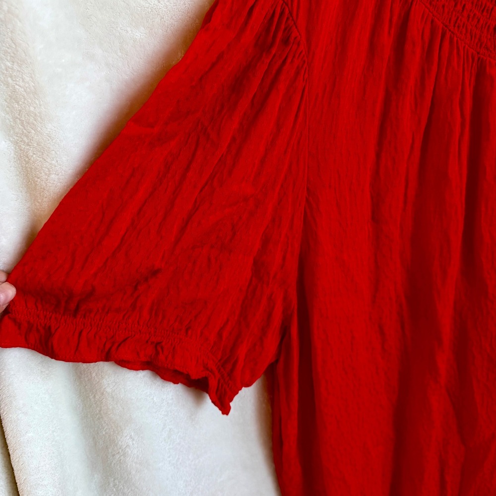 Draper James RSVP Red Smocked Yoke Flutter Sleeve Blouse Womens Plus Size 3X - Picture 3 of 6